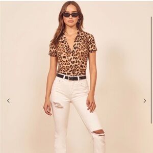 Reformation Cream Jeans in Julia High Cigarette Style.